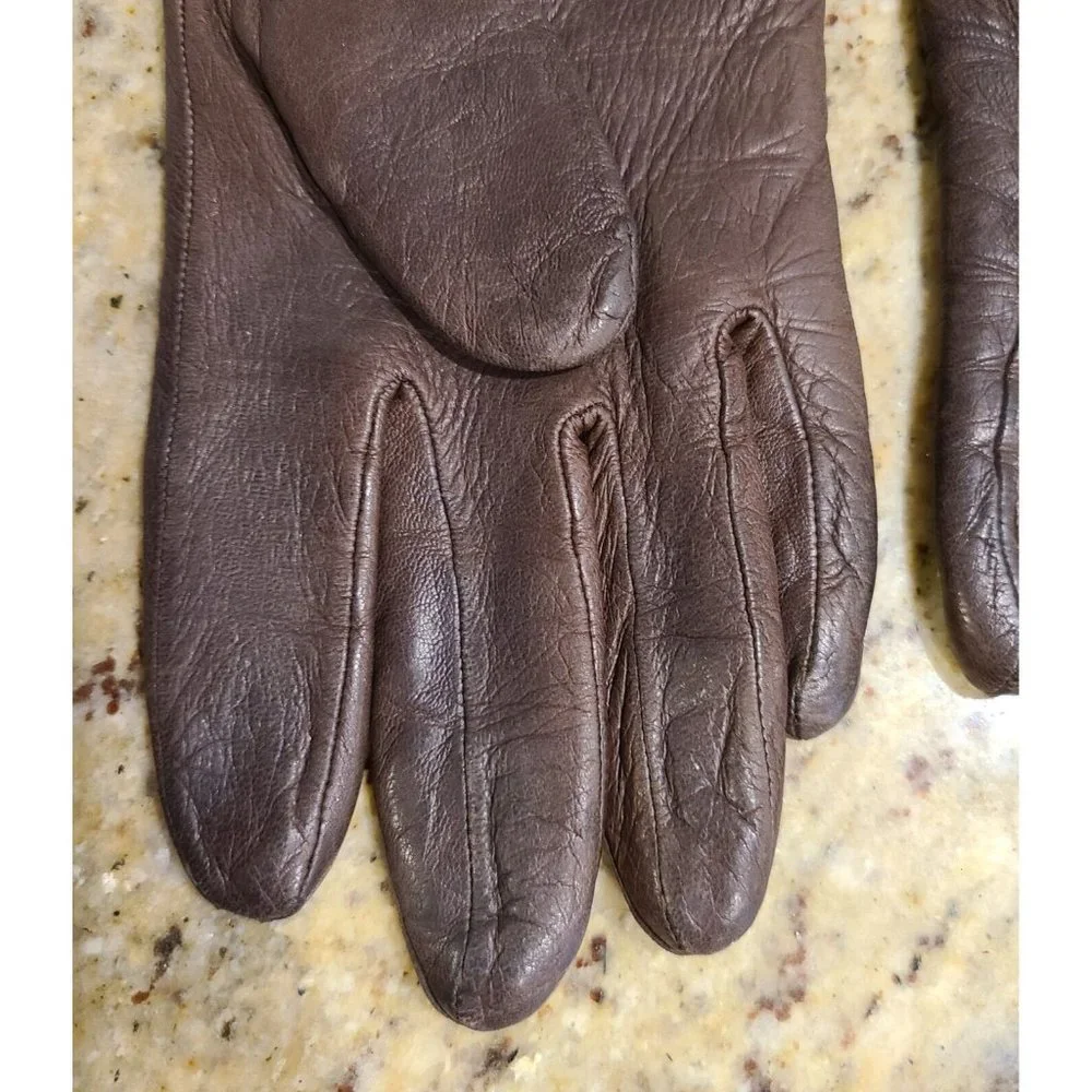 Vintage Size S 6.5 Brown Leather Acrylic Knit Lined 8